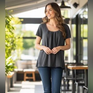 Eileen Fisher charcoal gray linen Short Sleeve Tee xl